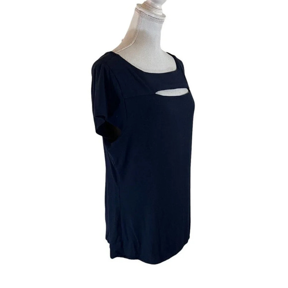 Carmen Marc Valvo Navy Blue Top XL Cutout Neckline Short Sleeve Stretch Knit - Picture 2 of 7
